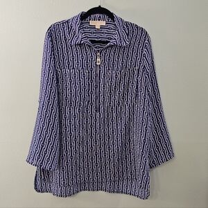 Michael Kors Navy & White Geometric Zip-Front Tunic